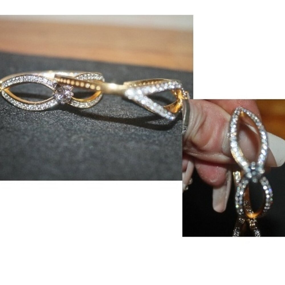 14K Gold Over 925 Sterling Inside Out Large 2" Single w Middle CZ Hoop Earrings